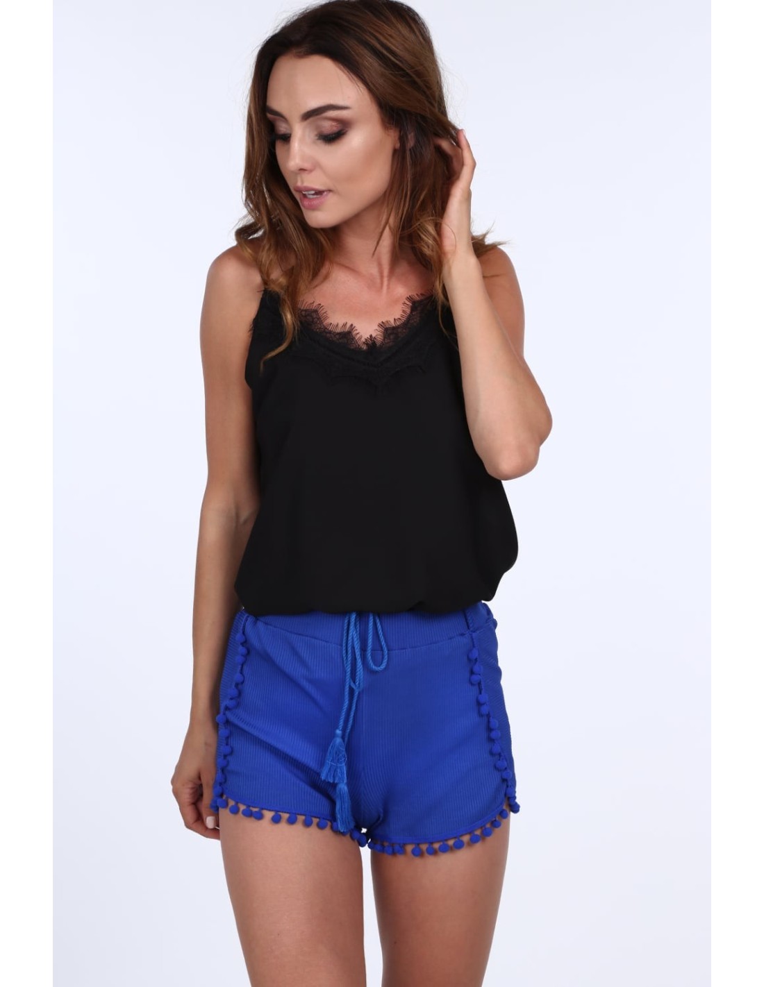 Cornflower blue pompom shorts 20441 - Online store - Boutique